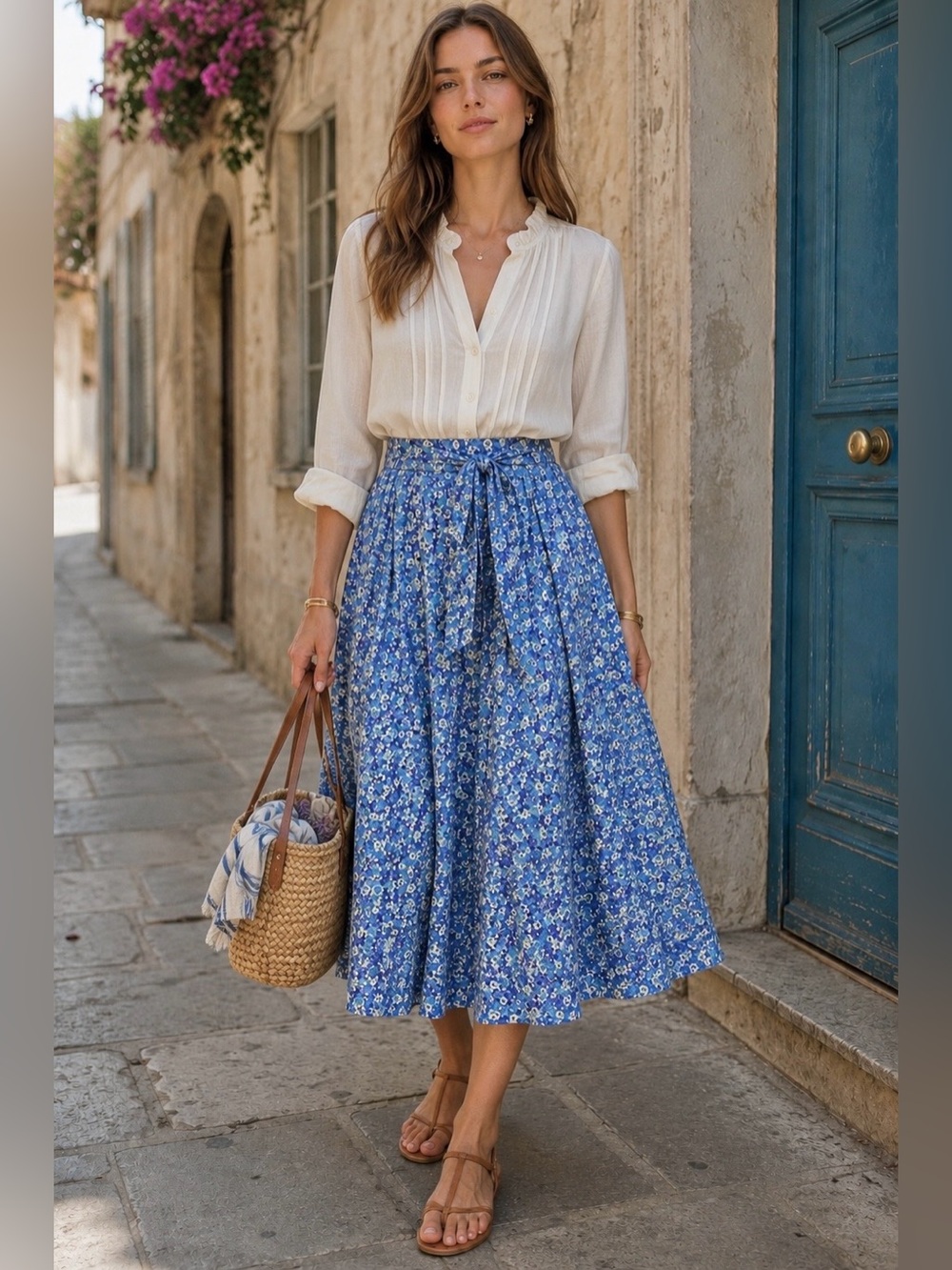 J CREW Liberty Fabric Ditsy Floral Midi Skirt 8 Cotton Cottage Coquette Blue - Picture 12 of 12